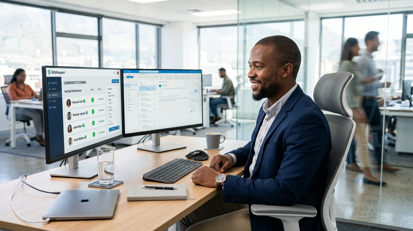 HR Manager using SkillsPassport candidate filtering dashboard to shortlist talent