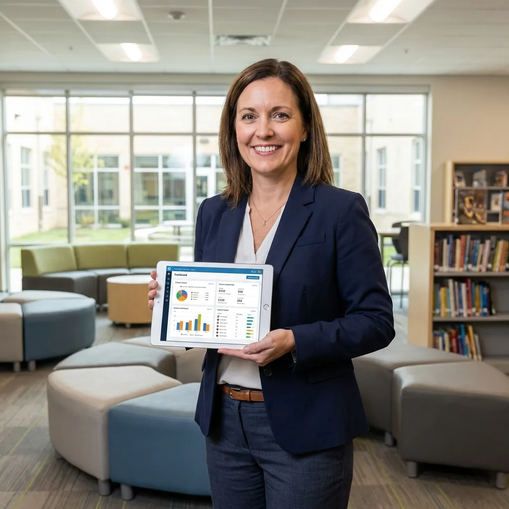 School administrator with dashboard